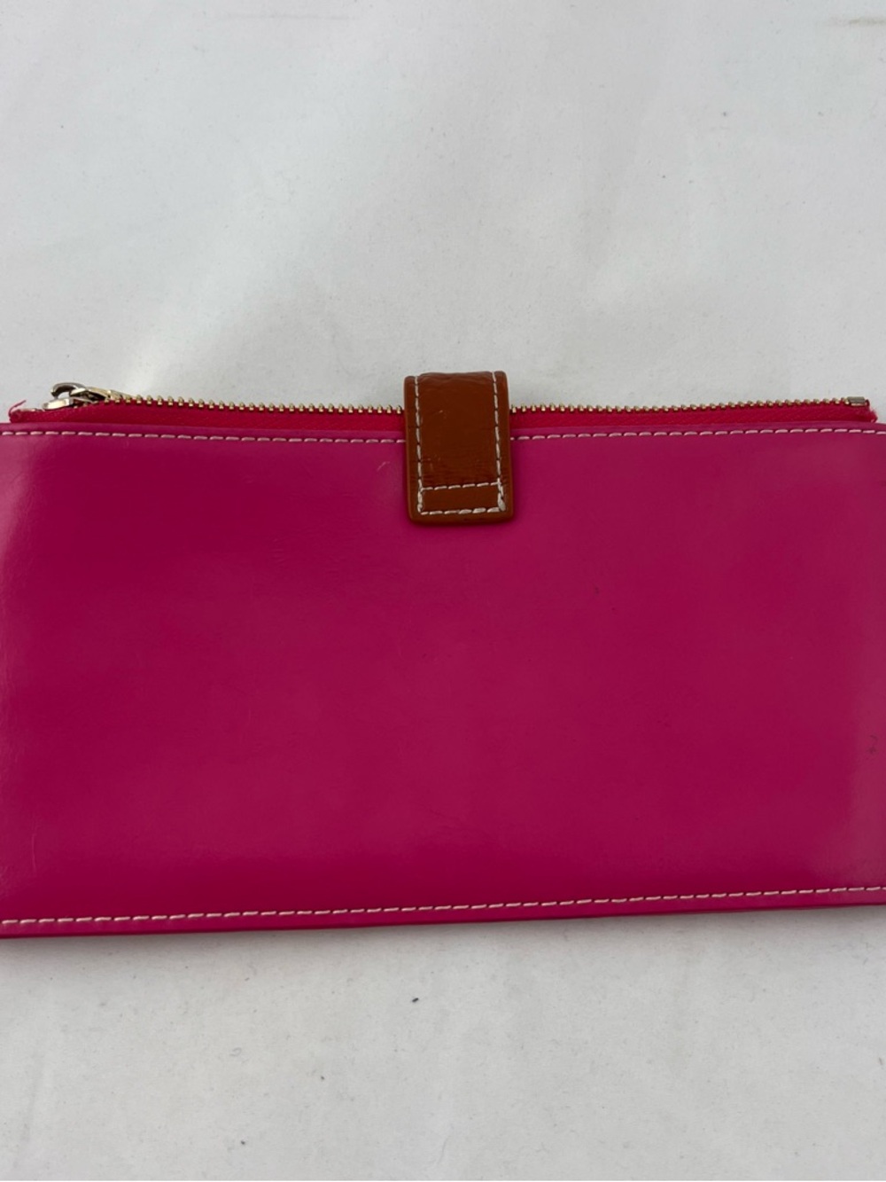 Pink Leather Zip Wallet with Brown Snap Tab - Picture 2 of 5